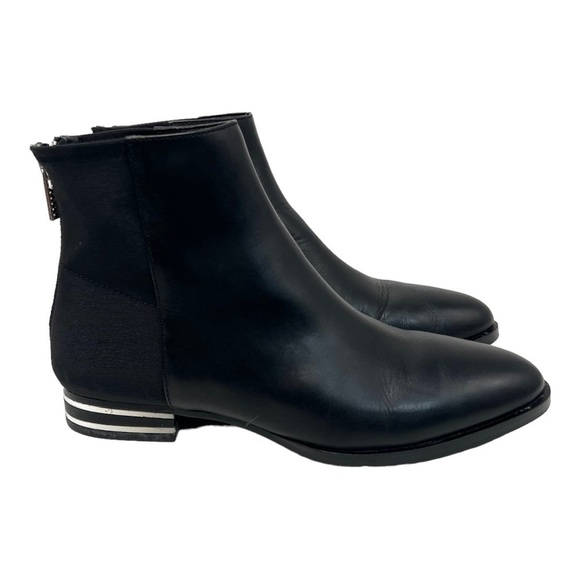 Dkny Shoes - DKNY Black Leather & Fabric Point Toe Mirrored Stripe Heel Ankle Booties Women 8